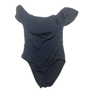 Trina Turk One-Piece Swimsuit Ruffle Off-Shoulder Navy Blue Size‎ 10